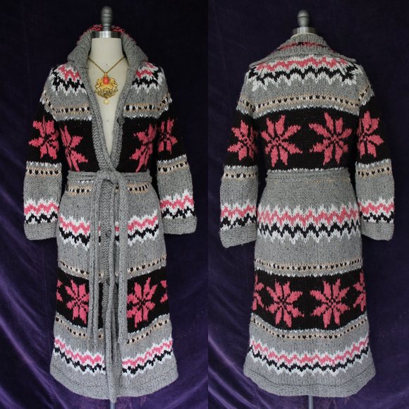 J. CREW Cardigan Duster SWEATER jacket wool Fair Isles Aztec Ralph Lauren polo